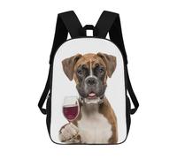 sinyumoney Boxer Dog with Wine Glass Sacs À Dos Scolaires Pour Enfants, Sac D'école Imprimé En 3D Pour Garçons, Élèves Du Primaire Et Du Collège 17inch