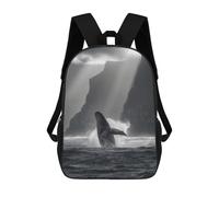 sinyumoney Breaching Whale at Coastal Cliffs in Black And White Sac À Dos Enfant Fille 3D, Sac D'école, Sac À Dos Pour Tout-petits, Sac À Dos Décontracté, Sac À Livres Tendance 17inch