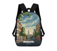 sinyumoney Brussels, Belgium Cityscape Illustration Sac À Dos Scolaire Imprimé En 3D Pour Garçons Et Filles, Sac À Dos Pour Ordinateur Portable Pour Enfants/étudiants/adultes 17inch