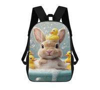 sinyumoney Bunny with Rubber Ducks in Bath Sac À Dos Imprimé En 3D, Sac D'école Décontracté Et Tendance Pour Enfants, Sac D'école Pour Garçons, Collégiens 17inch