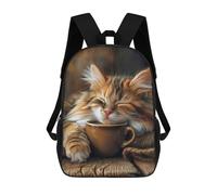 sinyumoney Calico Cat Coffee Morning Sac À Dos Scolaire Imprimé En 3D Pour Garçons Et Filles, Sac À Dos Pour Ordinateur Portable Pour Enfants/étudiants/adultes 17inch