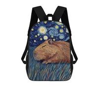 sinyumoney Capybara in Starry Night Style Sac À Dos Scolaire Pour Enfants, Grand Sac À Dos 3D, Cadeau Pour Enfants 17inch