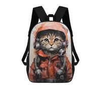 sinyumoney Cat Aviator in Orange Sac À Dos Scolaire Pour Enfants Imprimé En 3D, Idéal Pour Les Voyages Et Les Lectures, Pour Les Garçons Et Les Élèves Du Primaire 17inch