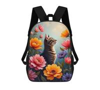 sinyumoney Cat in A Flower Garden Sacs À Dos Scolaires Pour Garçons Et Filles, Sacs À Dos Décontractés Pour Le Sport, Sacs À Dos De Grande Capacité Pour L'école Primaire 17inch