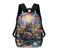 sinyumoney Cat in A Moonlit Garden Sac À Dos Scolaire Imprimé En 3D Pour Garçons Et Filles, Sac À Dos Pour Ordinateur Portable Pour Enfants/étudiants/adultes 17inch