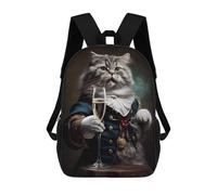 sinyumoney Cat in Aristocratic Attire with Glass of Champagne Sacs À Dos Imprimés En 3D Pour Enfants, Sacs D'école Tendance Pour Garçons, Sacs De Voyage, Sacs Scolaires Pour Élèves Du Primaire 17inch