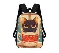 sinyumoney Cat in Coffee Mug Sac À Dos Scolaire Enfant Tendance Et Décontracté, Sac À Dos Imprimé En 3D Pour Garçon, Grand Sac À Dos 17inch