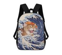 sinyumoney Cat in Great Wave Sac À Dos Scolaire Pour Filles Et Garçons, Sac À Dos Avec Poche, Sac À Dos Tendance Pour Enfants 17inch
