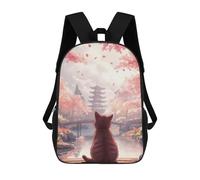 sinyumoney Cat in Japanese Garden Sacs À Dos Scolaires Pour Enfants, Sac D'école Imprimé En 3D Pour Garçons, Élèves Du Primaire Et Du Collège 17inch