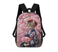 sinyumoney Cat in Kimono with Cherry Blossoms Sac À Dos Imprimé Pour Enfants, Sac D'école, Sac De Voyage Pour Adultes Et Enfants 17inch