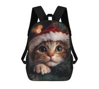 sinyumoney Cat in Santa Hat Sac À Dos Scolaire Enfant Tendance Et Décontracté, Sac À Dos Imprimé En 3D Pour Garçon, Grand Sac À Dos 17inch