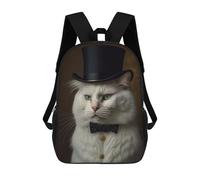 sinyumoney Cat in Top Hat Portrait -1 Sacs À Dos Scolaires Pour Enfants, Sac D'école Imprimé En 3D Pour Garçons, Élèves Du Primaire Et Du Collège 17inch