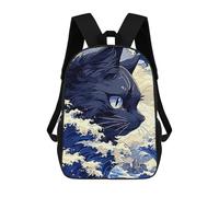 sinyumoney Cat in Wave Sac À Dos Scolaire Pour Filles Et Garçons, Grande Capacité, Léger, Pour Enfants Et Étudiants 17inch