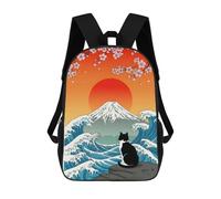 sinyumoney Cat, Mount Fuji, And Cherry Blossoms Sac À Dos, Cartable Imprimé En 3D, Sac À Goûter, Sac À Dos De Voyage, Sac À Dos Entre Amis, Sac À Dos Scolaire Pour Filles Et Garçons 17inch
