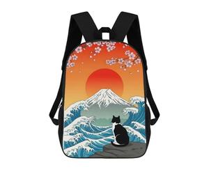 sinyumoney Cat, Mount Fuji, And Cherry Blossoms Sac À Dos, Cartable Imprimé En 3D, Sac À Goûter, Sac À Dos De Voyage, Sac À Dos Entre Amis, Sac À Dos Scolaire Pour Filles Et Garçons 17inch