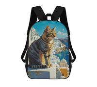 sinyumoney Cat Overlooking Santorini Sacs À Dos Pour Enfants 17inch Sac À Dos Scolaire, Sac D'école Imprimé En 3D Pour Garçons, Élèves Du Primaire Et Du Collège