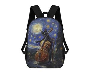 sinyumoney Cat Playing Cello Under Starry Night Sac À Dos, Cartable Imprimé En 3D, Sac À Goûter, Sac À Dos De Voyage, Sac À Dos Entre Amis, Sac À Dos Scolaire Pour Filles Et Garçons 17inch
