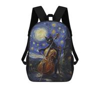 sinyumoney Cat Playing Cello Under Starry Night Sac À Dos Scolaire Enfant Tendance Et Décontracté, Sac À Dos Imprimé En 3D Pour Garçon, Grand Sac À Dos 17inch