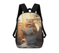 sinyumoney Cat Reading Newspaper on Toilet Sac À Dos Enfant Fille 3D, Sac D'école, Sac À Dos Pour Tout-petits, Sac À Dos Décontracté, Sac À Livres Tendance 17inch