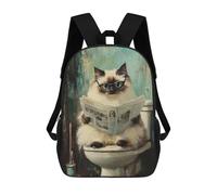 sinyumoney Cat Reading Newspaper on Toilet Sac À Dos Scolaire Pour Enfants, 43 Cm (17 Pouces), Imprimé En 3D, Pour Garçons, Élèves Du Primaire Et Du Collège