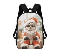 sinyumoney Cat Santa Reading Sac À Dos Scolaire Imprimé En 3D, Sac À Dos Décontracté Pour Enfants, Sac D'école Imprimé En 3D Pour Garçons, Primaire Et Collège 17inch