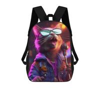 sinyumoney Cat Singer in Cool Sunglasses Sac À Dos Scolaire Pour Enfants, Imprimé En 3D, Tendance Et Décontracté, Pour Garçons, Élèves Du Primaire Et Du Collège 17inch