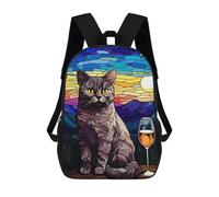 sinyumoney Cat Sit Down And 1 Glass Sac À Dos Scolaire Enfant Tendance Et Décontracté, Sac À Dos Imprimé En 3D Pour Garçon, Grand Sac À Dos 17inch