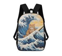sinyumoney Cat Surfing Japanese Wave Sacs À Dos Scolaires Pour Enfants, Sac D'école Tendance, Sac D'école Imprimé En 3D Pour Garçons, Élèves Du Primaire Et Du Collège 17inch