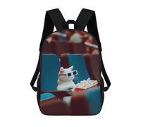 sinyumoney Cat with 3D Glasses in Cinema Sacs À Dos Pour Enfants 17inch Sac À Dos Scolaire, Sac D'école Imprimé En 3D Pour Garçons, Élèves Du Primaire Et Du Collège