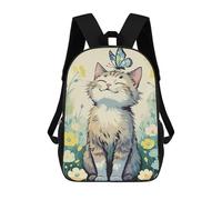 sinyumoney Cat with Butterfly in Flower Field Sacs À Dos Tendance Imprimés En 3D 17inch Sac D'école Décontracté Pour Enfants, Garçons, Élèves Du Primaire Et Du Collège