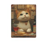 sinyumoney Cat with Cheese And Wine Plaque En Métal Vintage Pour Bars, Décoration Intérieure, Maison, Ferme, Cafés, Bureau, Magasin15.7 x11.8