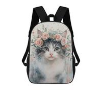 sinyumoney Cat with Floral Crown Sac À Dos Scolaire Pour Filles Et Garçons, Grande Capacité, Léger, Pour Enfants Et Étudiants 17inch