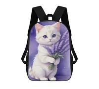 sinyumoney Cat with Lavender Bouquet Sacs À Dos Pour Enfants, Sac À Dos Scolaire, Sac À Dos Imprimé En 3D Pour Enfants, Sac À Dos De Voyage, Sac À Livres, Sac D'école Pour Enfants 17inch