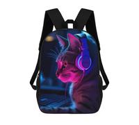 sinyumoney Cat with Neon Headphones Sac À Dos Scolaire Enfant Tendance Et Décontracté, Sac À Dos Imprimé En 3D Pour Garçon, Grand Sac À Dos 17inch