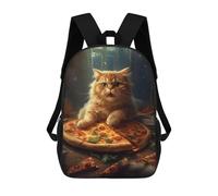 sinyumoney Cat With Pizza Sac À Dos Enfant Fille 3D, Sac D'école, Sac À Dos Pour Tout-petits, Sac À Dos Décontracté, Sac À Livres Tendance 17inch
