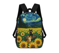 sinyumoney Cats Sunflower Starry Night Sac À Dos Scolaire Imprimé En 3D Pour Enfants, Sac À Dos Garçon/fille, Sac De Voyage Pour Enfants 17inch