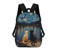 sinyumoney Cats Watching Starry Night 17inch Sac À Dos Scolaire Imprimé En 3D Pour Enfants, Style Décontracté Et Tendance, Idéal Pour Les Voyages Et Les Études.