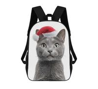 sinyumoney Chartreux Cat with Santa Hat Sacs À Dos Scolaires Pour Enfants, Sac D'école Imprimé En 3D Pour Garçons, Élèves Du Primaire Et Du Collège 17inch