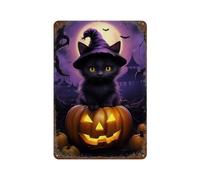sinyumoney Chat noir d'Halloween avec citrouille-lanterne - Décoration murale en fer imperméable - 3 pièces - Idéale pour salon, chambre, salle de jeux, bureau ou garage - 30 x 20 cm