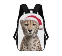 sinyumoney Cheetah Cub with Christmas Santa Hat Sac À Dos Enfant Tendance Et Amusant, Sac À Dos Pour Garçons Et Adolescents, Sac D'école Imprimé En 3D Pour Garçons 17inch