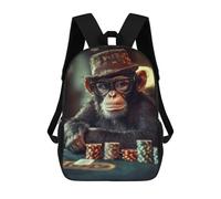 sinyumoney Chef Monkey Playing Poker Sacs À Dos Scolaires Pour Garçons Et Filles, Sacs À Dos Décontractés Pour Le Sport, Sacs À Dos De Grande Capacité Pour L'école Primaire 17inch