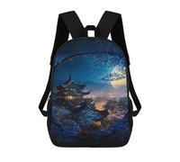 sinyumoney Cherry Blossom Moonlit Pagoda -6 17inch Sac À Dos Scolaire Imprimé En 3D Pour Enfants, Style Décontracté Et Tendance, Idéal Pour Les Voyages Et Les Études.