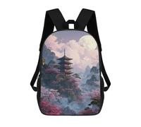 sinyumoney Cherry Blossom Pagoda Moonlit Landscape Sac À Dos Scolaire Pour Enfants, Sac À Dos De Voyage Décontracté, Grand Sac À Dos Pour Garçons Et Filles 17inch