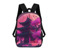 sinyumoney Cherry Blossom Pagoda Moonlit Scene Sacs À Dos, Sac À Dos Enfant, Sac D'école, Sac À Dos De Voyage Imprimé En 3D, Accessoire De Mode, Sac À Dos Imperméable Pour Enfants 17inch