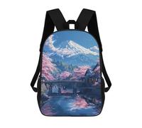 sinyumoney Cherry Blossom Village with Mount Fuji -1 Sacs À Dos Tendance Imprimés En 3D 17inch Sac D'école Décontracté Pour Enfants, Garçons, Élèves Du Primaire Et Du Collège