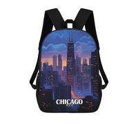 sinyumoney Chicago Cityscape at Dusk Sac À Dos Enfant Tendance Et Amusant, Sac À Dos Pour Garçons Et Adolescents, Sac D'école Imprimé En 3D Pour Garçons 17inch