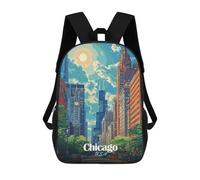 sinyumoney Chicago Cityscape Illustration Sac À Dos, Cartable Imprimé En 3D, Sac À Goûter, Sac À Dos De Voyage, Sac À Dos Entre Amis, Sac À Dos Scolaire Pour Filles Et Garçons 17inch