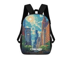 sinyumoney Chicago Cityscape Illustration Sac À Dos, Cartable Imprimé En 3D, Sac À Goûter, Sac À Dos De Voyage, Sac À Dos Entre Amis, Sac À Dos Scolaire Pour Filles Et Garçons 17inch