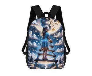 sinyumoney Child on Ladder Dreams of Moon Sac À Dos Imprimé En 3D, Sac D'école Décontracté Et Tendance Pour Enfants, Sac D'école Pour Garçons, Collégiens 17inch