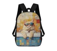 sinyumoney Chill Cat in Sunglasses Bathtub Sac À Dos Enfant, Sac D'école, Sac À Dos Imprimé 3D Avec Motif De Dessin Animé, Grande Capacité, Pour Garçons Et Filles 17inch